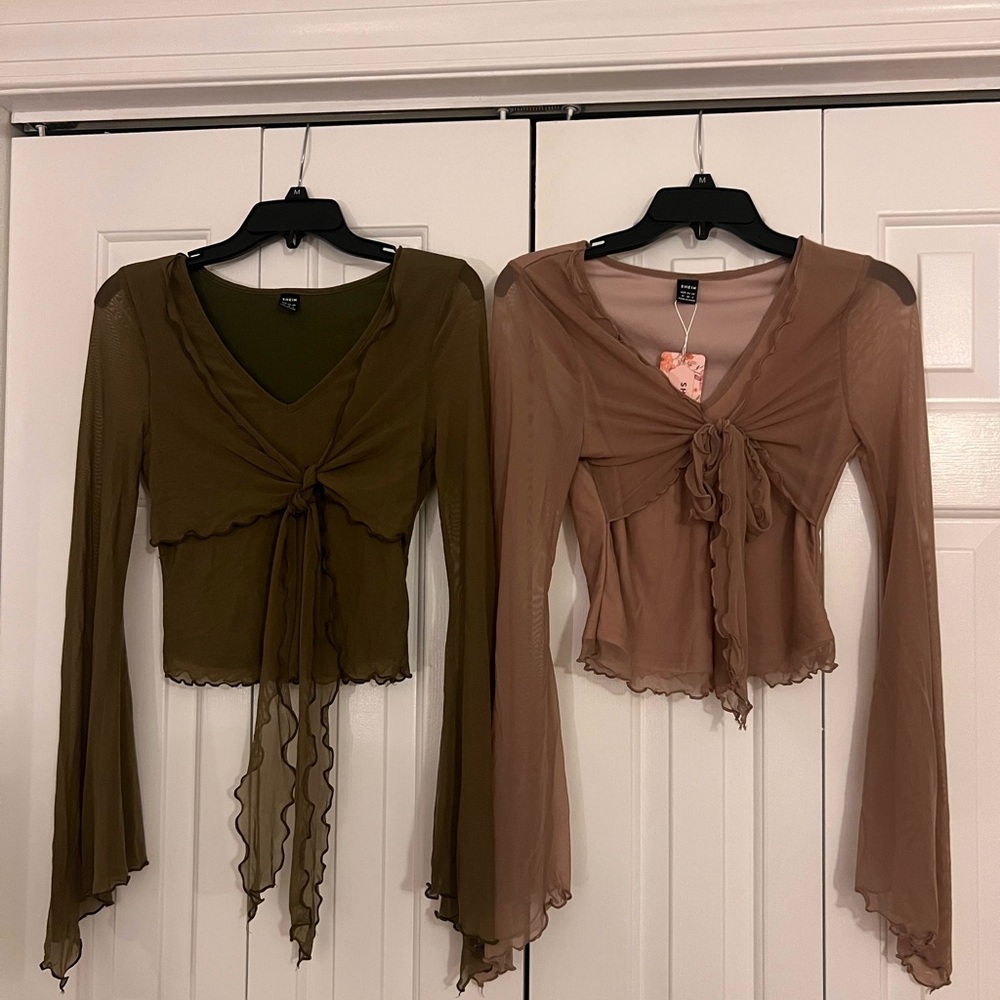 SHEIN Olive and Tan Tie-Front Blouses